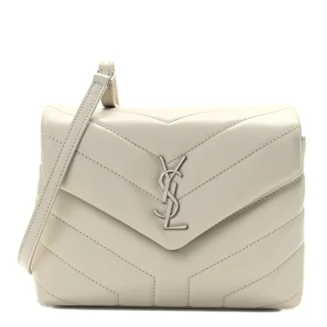 Saint Laurent Mini Loulou Crossbody Bag Crema Soft Y-Quilted Monogram Calfskin Leather Silver Hardware