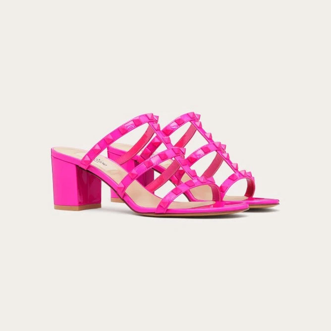 VALENTINO Barbie powder patent rivet slipper sandals (heel height 6cm) - 图片 2