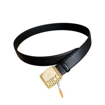 Gucci Men's Plaque Buckle Belt In Black/Brown Grained Calfskin With Gold/Silver Hardware 35mm