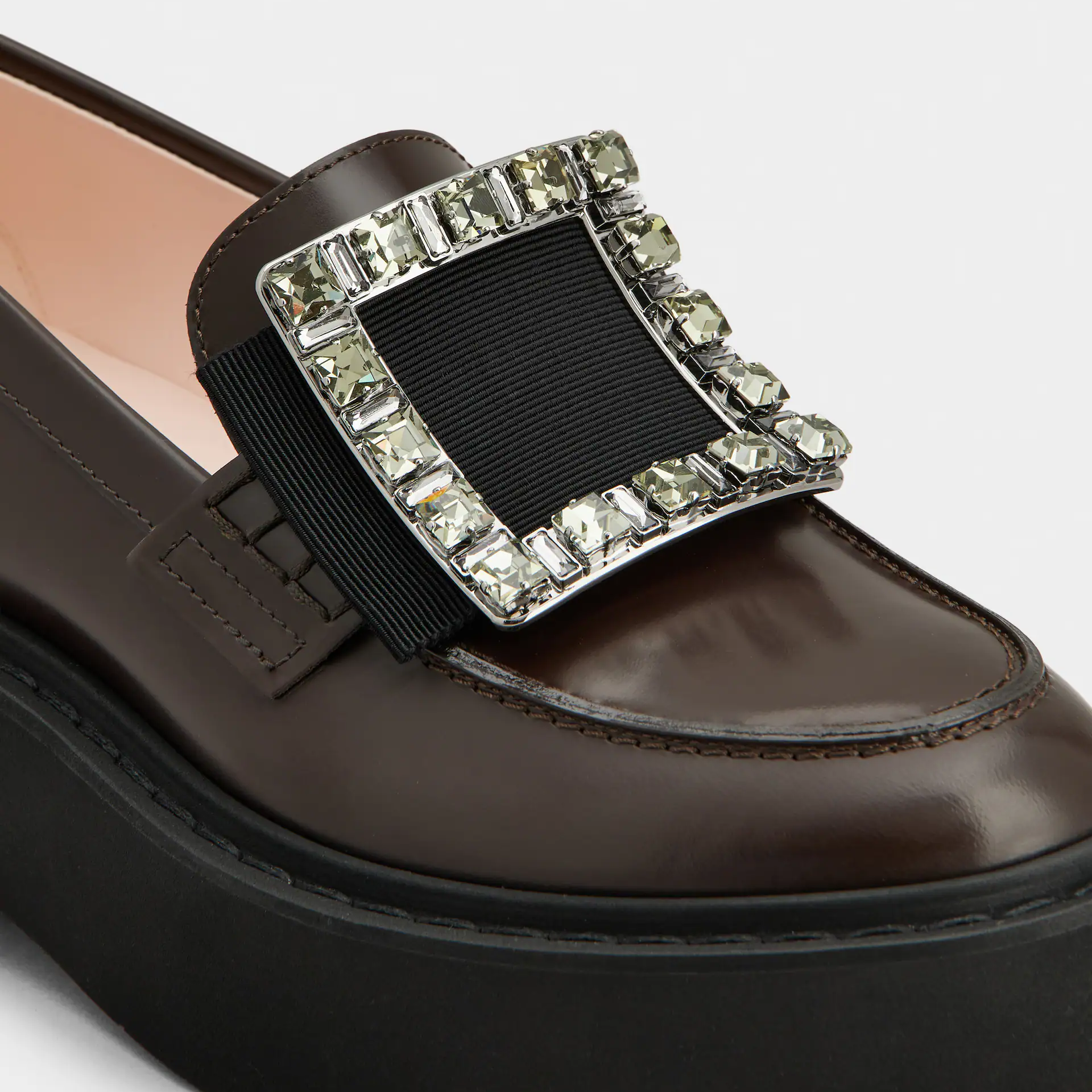 Roger Vivier Viv' Rangers Loafers In Brown Leather With Crystal Buckle (Heel Height 5.5cm) - 图片 5