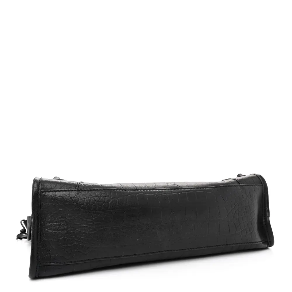 Balenciaga S City Classic Black Crocodile Embossed Matte Supple Lambskin Leather Incognito Hardware - 图片 6