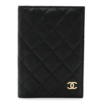 Chanel Passport Holder Small Black Quilted Caviar Leather Gold Hardware