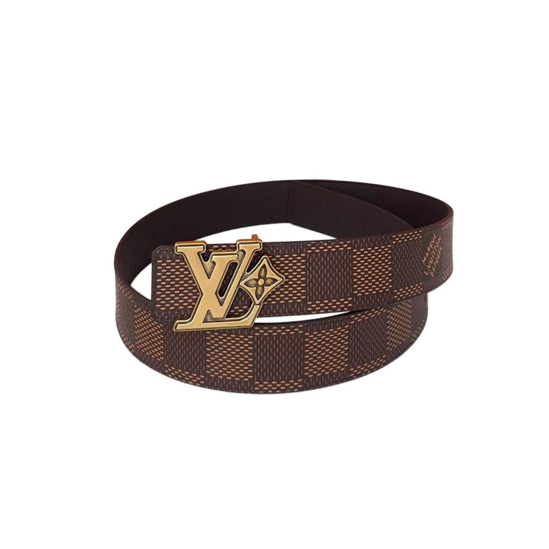 Louis Vuitton Men's Flower Buckle Reversible Belt In Black/Brown Calfskin And Damier Canvas With Gold/Silver Hardware 40mm