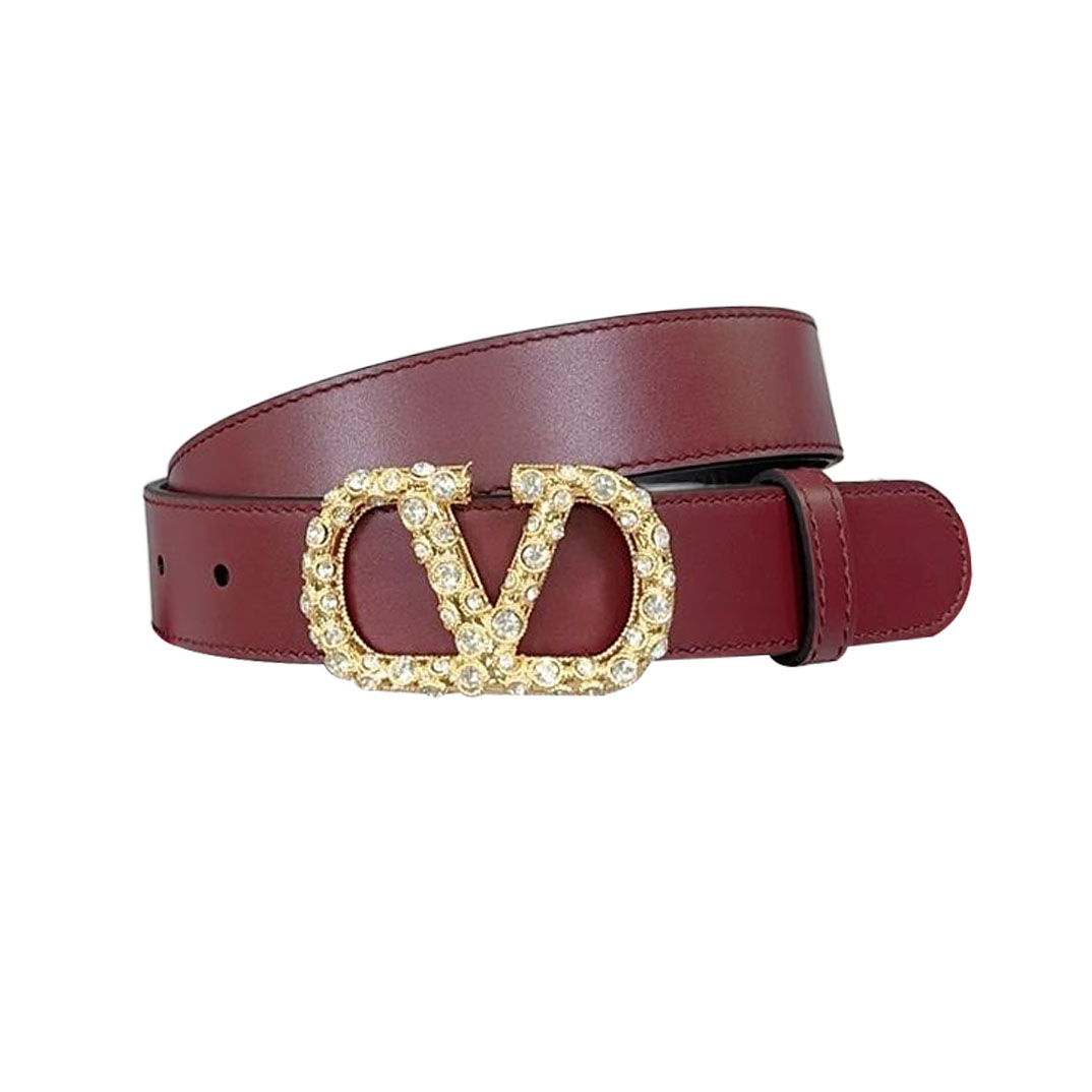 Valentino V Buckle With Crystal Belt In Black/Brown/Red/White Calfskin With Gold/Silver Hardware 30mm - 图片 5