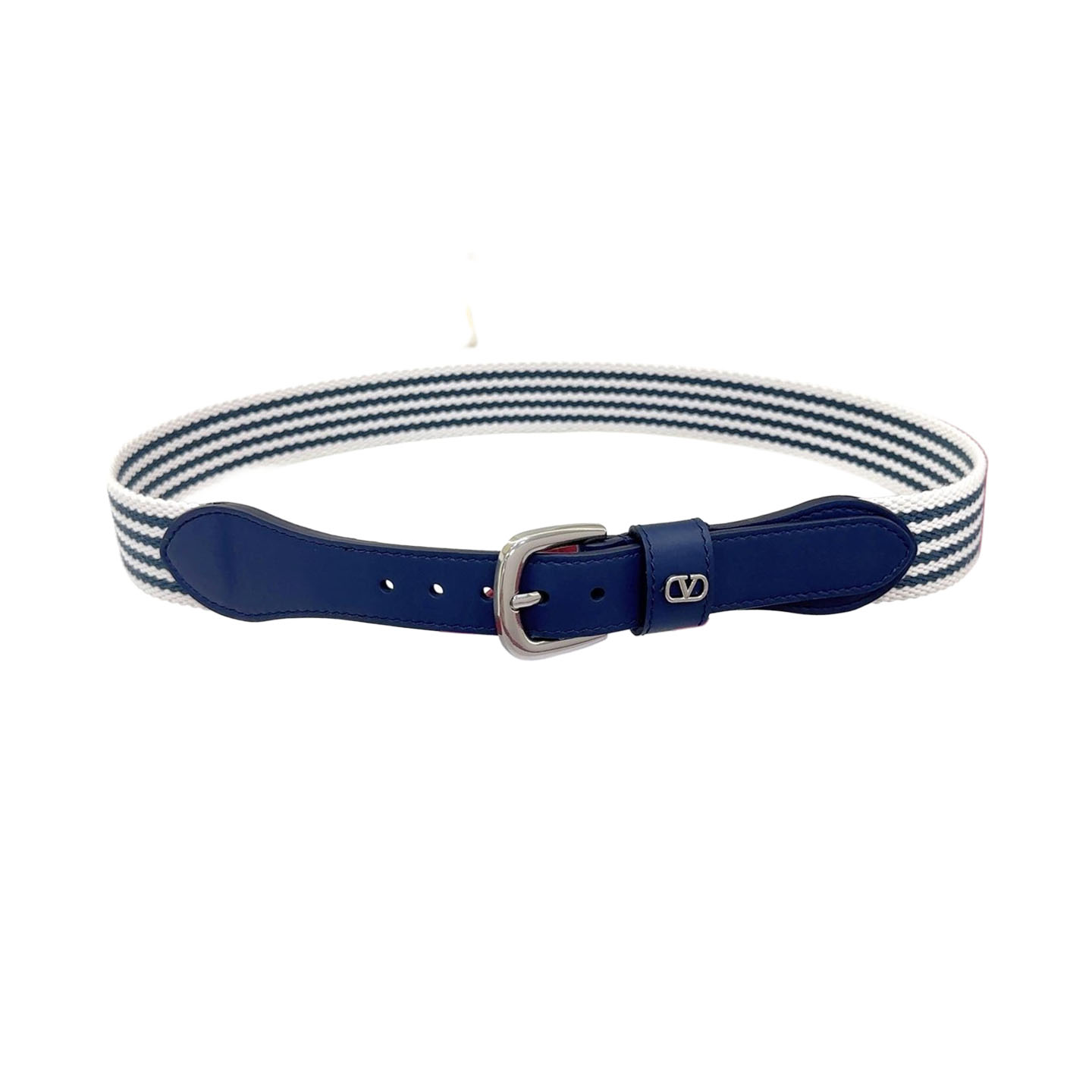 Valentino Square Buckle Belt In Black/Blue Calfskin And Brown/Blue Canvas With Gold/Silver Hardware 25mm - 图片 4