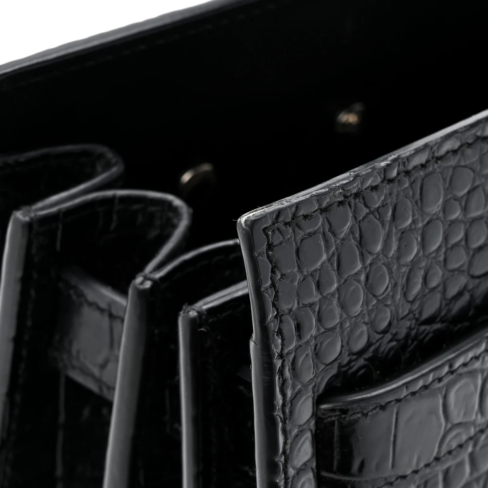Saint Laurent Small Sac De Jour Black Embossed Calfskin & Crocodile Leather Silver Hardware - 图片 9