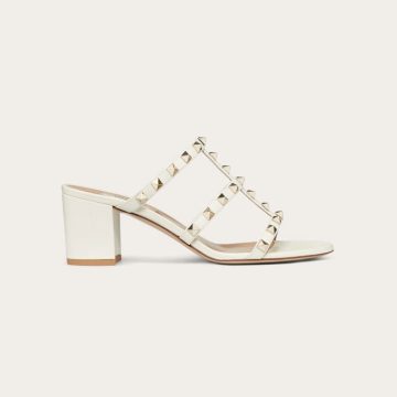 VALENTINO White calfskin studded high-heeled sandals (heel height 6cm)