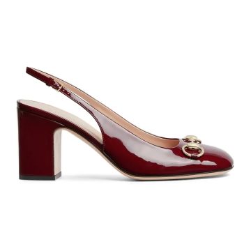 Gucci red patent leather thick heel high heels shoes Rear lace up high heels