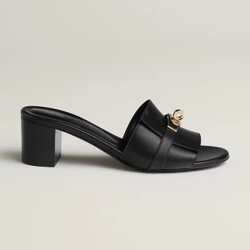 HERMES Gigi High Heels Sandal High-heeled slippers Black Slippers