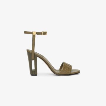FENDI Green FF Napa leather high-heeled sandals