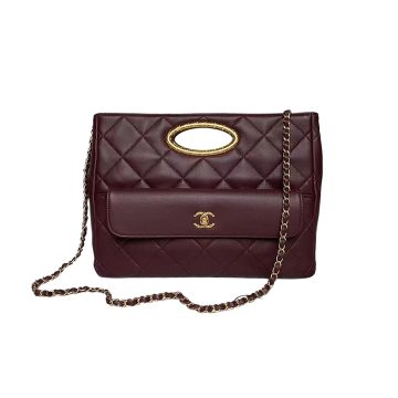 Chanel wine red/white/black hand bag can be cross-body