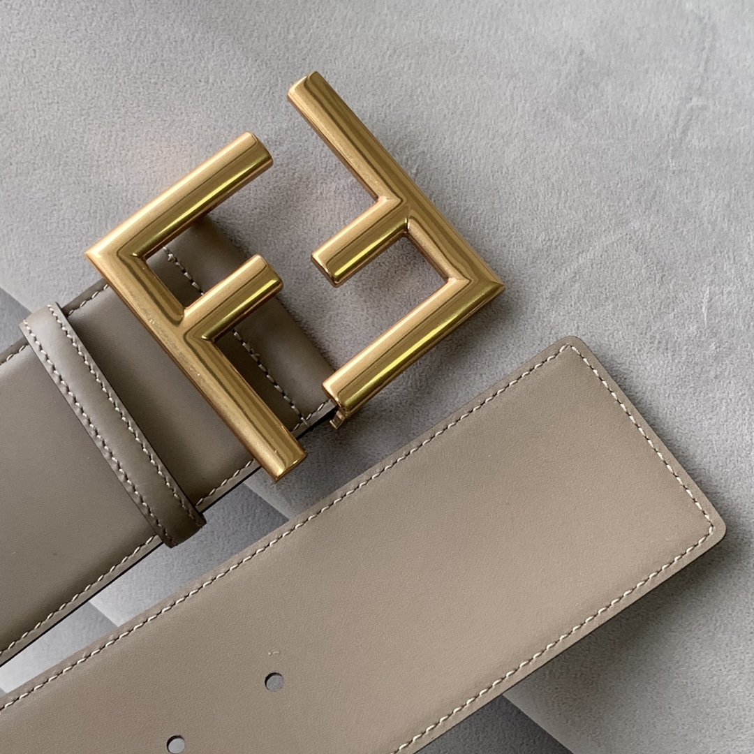 Fendi Women's FF Buckle Belt In Black/Khaki/Orange Calfskin With Gold/Black Hardware 60mm - 图片 2