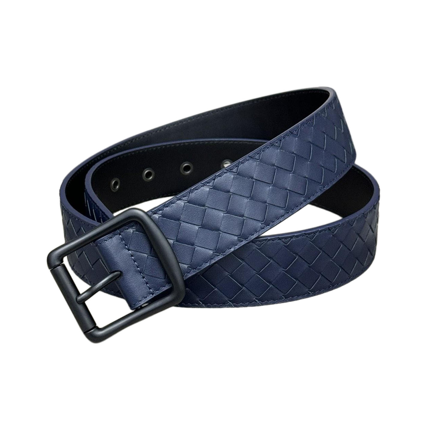 Bottega Veneta Men's Square Buckle Intrecciato Belt In Black/Coffee/Blue/Grey Calfskin With Silver/Black Hardware 40mm - 图片 5