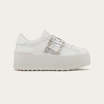 VALENTINO Women's calfskin and metallic platform sneakers