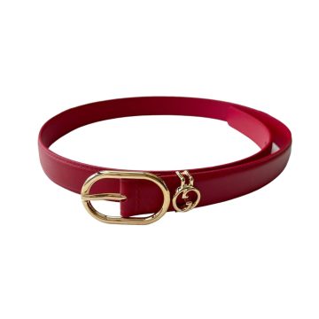 Gucci Women's Oval Belt In Red/White/Black Smooth Calfskin With Gold/Silver Hardware 25mm