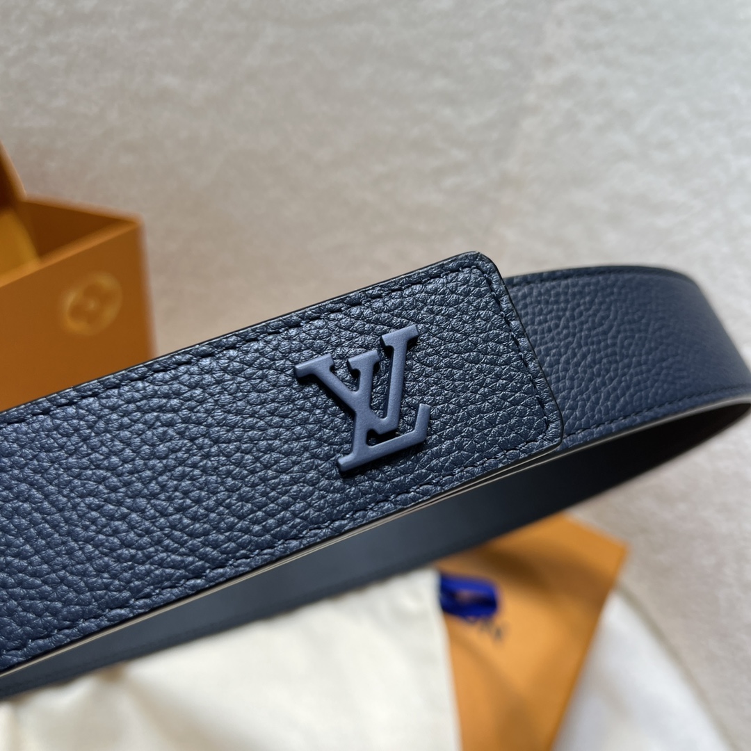Louis Vuitton Men's Aerogram Belt In Blue Calfskin With Blue/Black/Silver Hardware 35mm - 图片 4