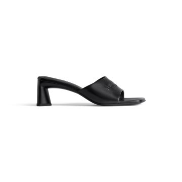 BALENCIAGA Black square toe chunky heel 60 mm sandals High Heels Slippers