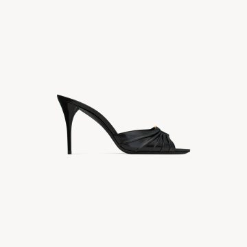 Yves Saint Laurent Black smooth leather pointy sandals high heels slippers