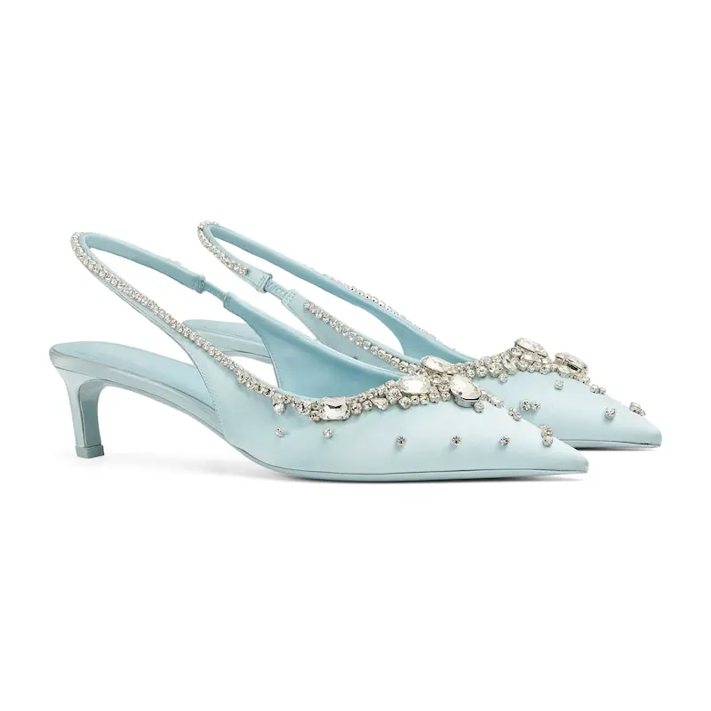 Gucci blue pointed heels crystal high heels shoes Rear lace up high heels - 图片 2