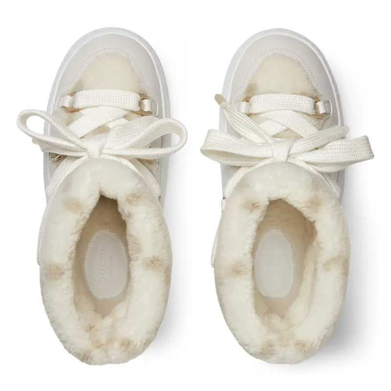 Gucci white platform woolen rolled edge women's ankle boots - 图片 4