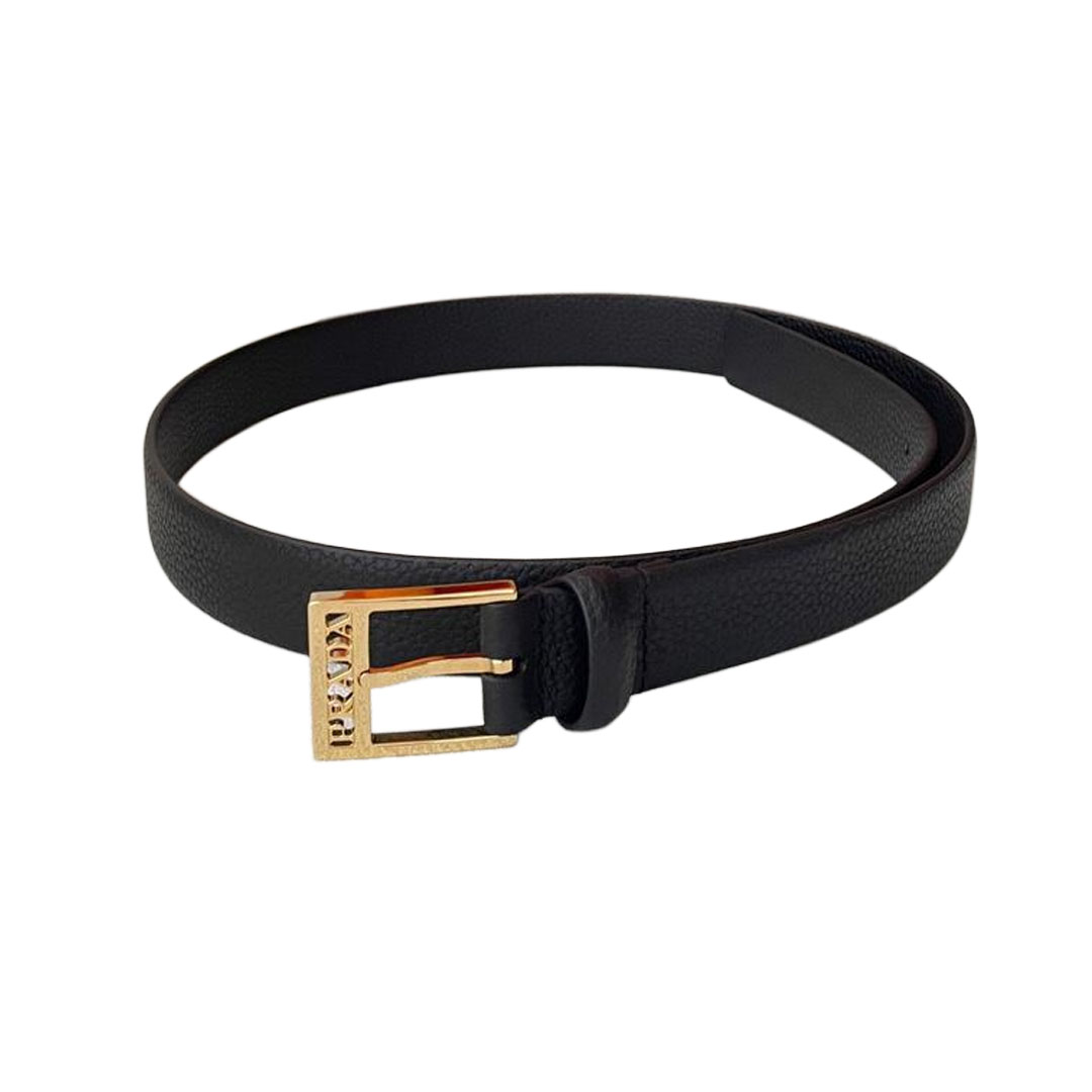Prada Women' s Square Buckle Belt In Brown/Black/White Calfskin With Gold Hardware 25mm - 图片 2