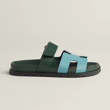 HERMES Chypre Blue  and Green Slippers