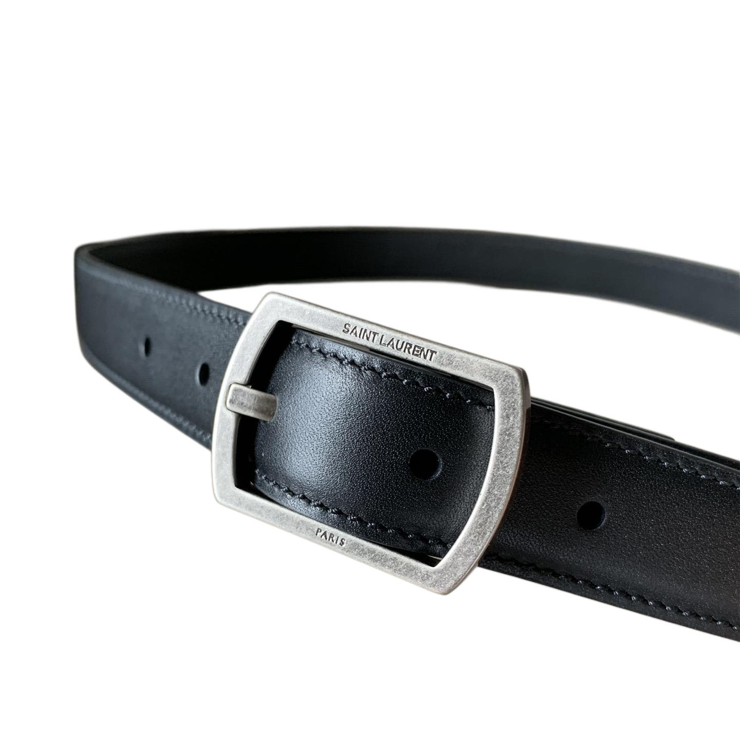 Saint Laurent Paved Buckle Belt In Black Calfskin With Gold/Silver Hardware 25mm - 图片 3
