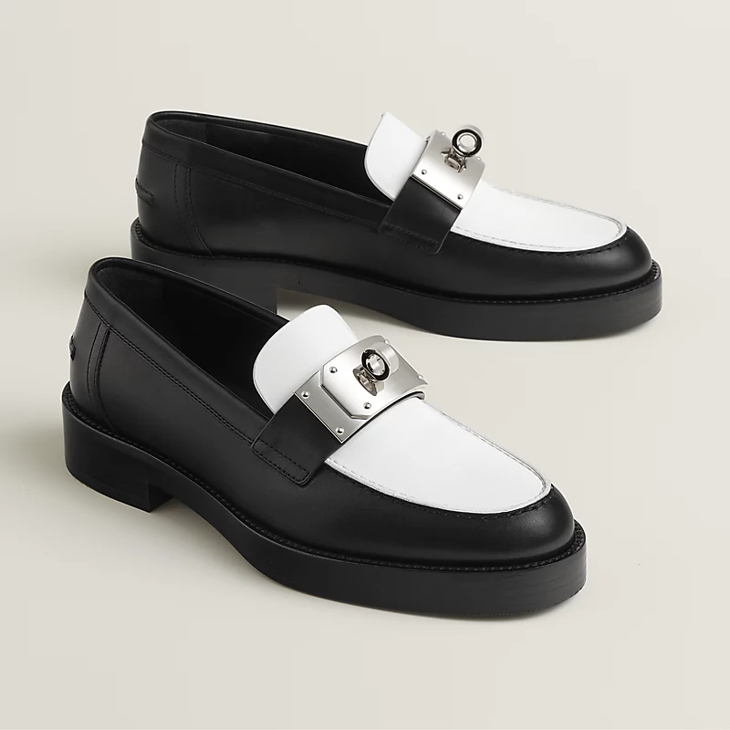 HERMES Hot Black and White Loafers - 图片 3