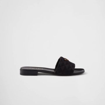 PRADA Black embroidered fabric slippers