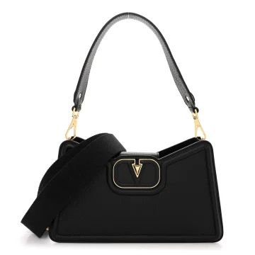 Valentino Garavani Medium VLogo Signature Shoulder Bag Black Grainy Calfskin Leather Gold Hardware