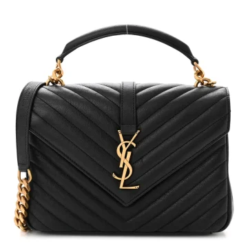Saint Laurent Medium College Bag Black Chevron Monogram Sheepskin Matelasse Leather Gold Hardware