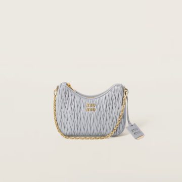 Miu Miu Matelassé Quilted Lambskin Leather Blue Shoulder Bags