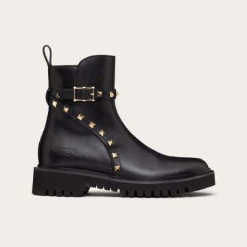 VALENTINO ROCKSTUD Calf leather ankle boots (heel height 4cm)