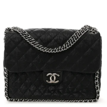 Chanel Chain Around Flap Maxi Black Quilted Washed Lambskin Leather Silver Hardware