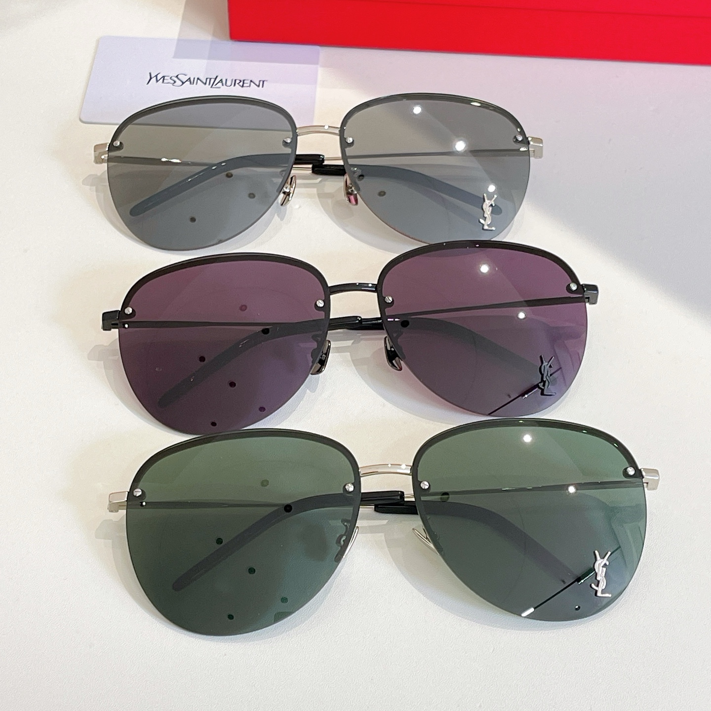 Saint Laurent aviator glasses hunter green/purple/grey color Size 66口14-145 - 图片 6