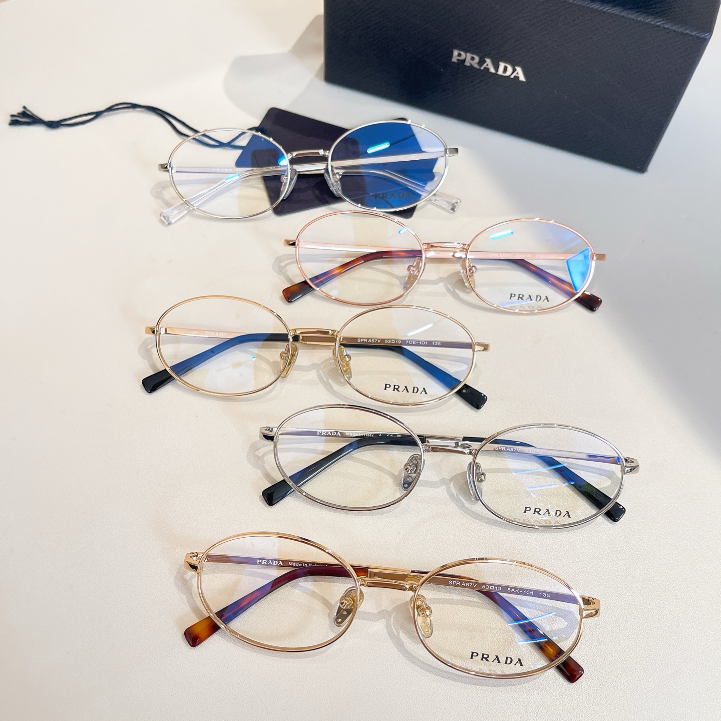 Prada Oval frame glasses silver/silver black/gold black/leopard color transparent lens Size 53口19-135 - 图片 7