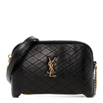 Saint Laurent Mini Gaby Zipped Pouch Black Quilted Lambskin Leather Aged Gold Hardware