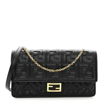 Fendi FF Embossed Wallet On Chain (WOC) Black Matisse Nappa Leather Light Gold Hardware