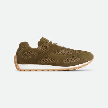 Bottega Veneta Orbit Flash Sneakers In Olive Weathered Suede Leather And Mesh Lace-Up Sneaker