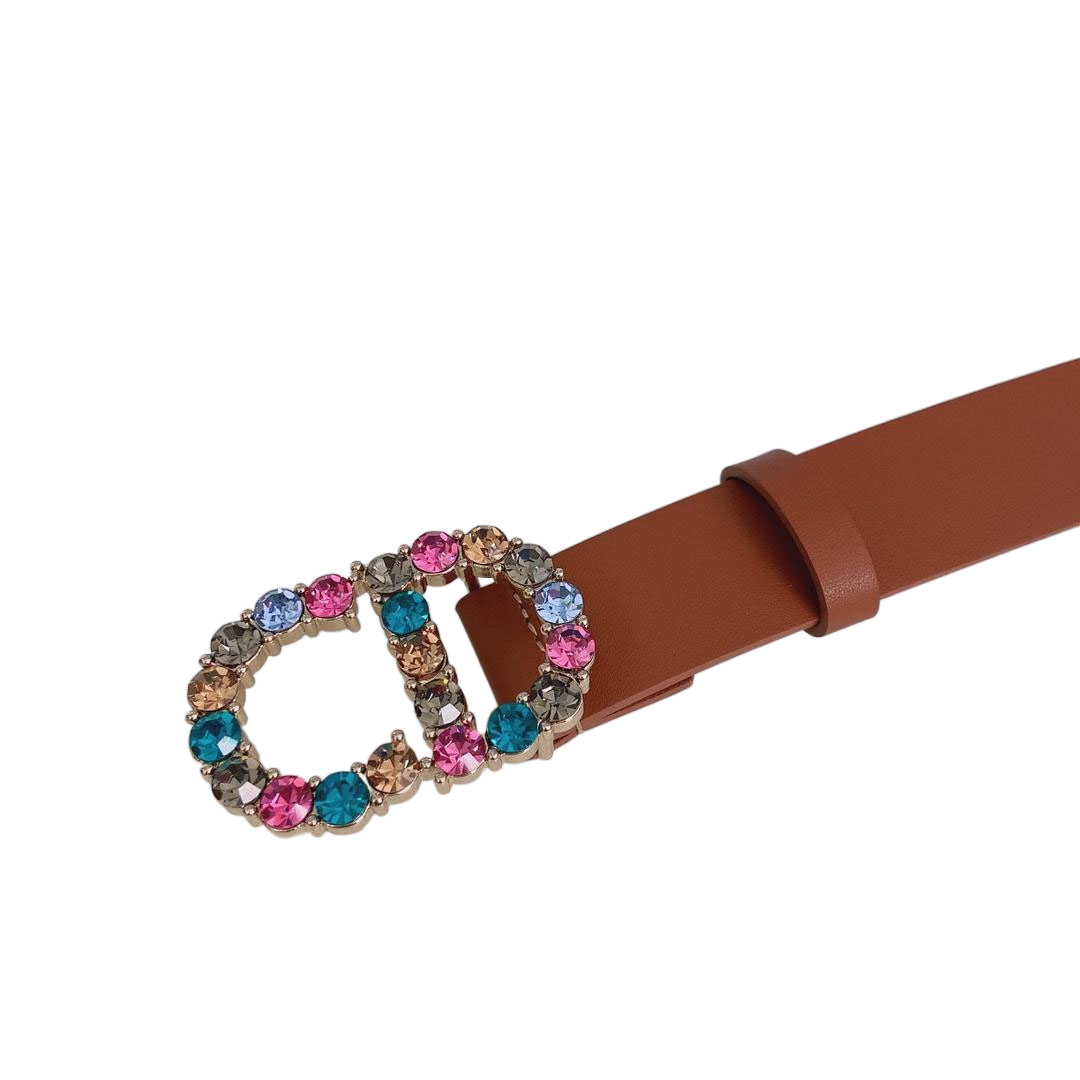 Dior Women' s 30 Montaigne Buckle With Crystals Belt In Brown/White/Pink Calfskin 30mm - 图片 2