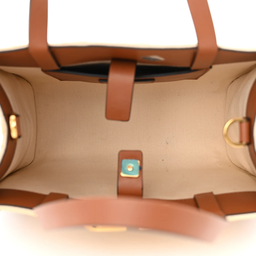 Valentino Garavani Small VLogo Signature Tote Natural/Saddle Brown Raffia & Calfskin Leather Gold Hardware - 图片 7