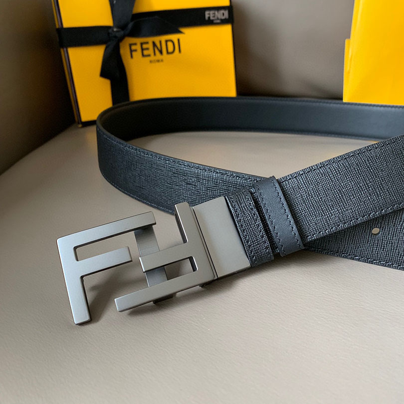 Fendi Men's Rectangled FF Buckle Reversible Belt In Black/Blue/Red/Yellow Calfskin With Gold/Silver/Gun Black Hardware 35mm - 图片 7