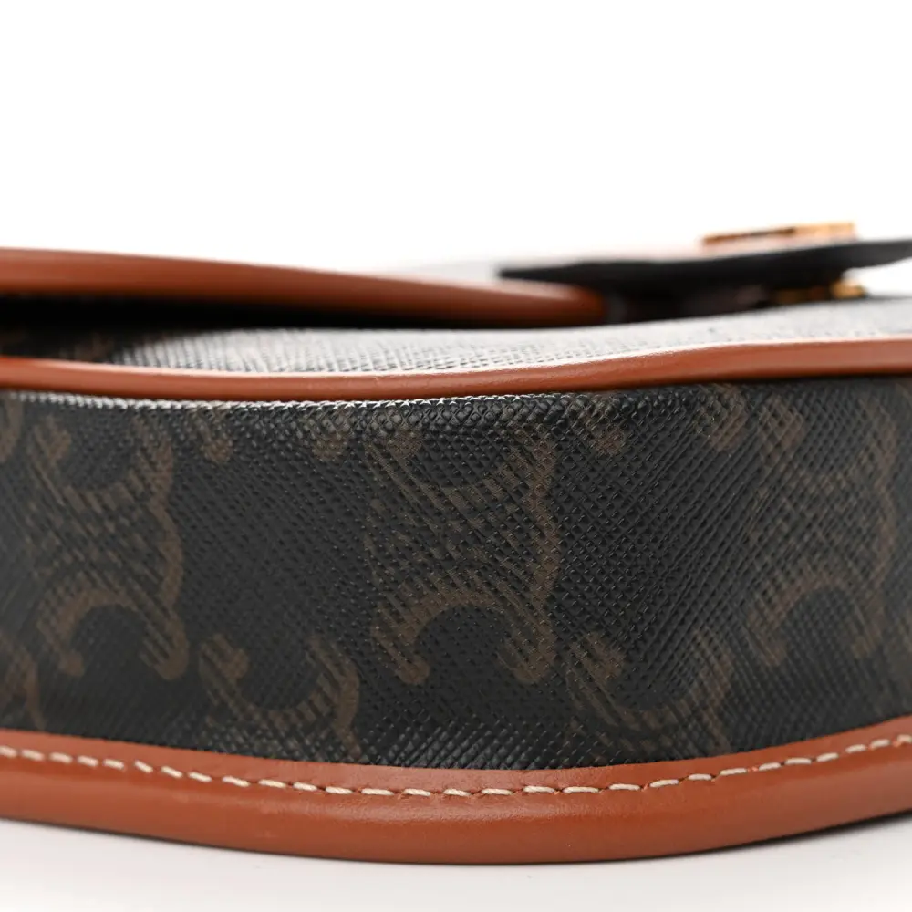 Celine Mini Besace Tan Canvas & Calfskin Leather Triomphe Gold Hardware - 图片 3
