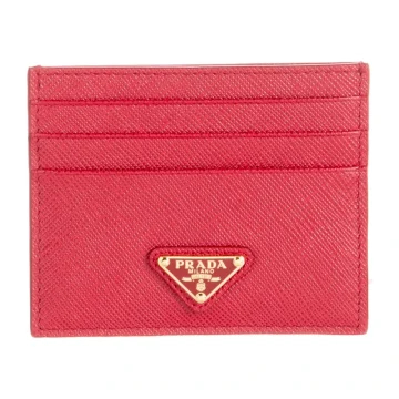 Prada Small Card Holder Fuoco Saffiano Leather Gold Hardware