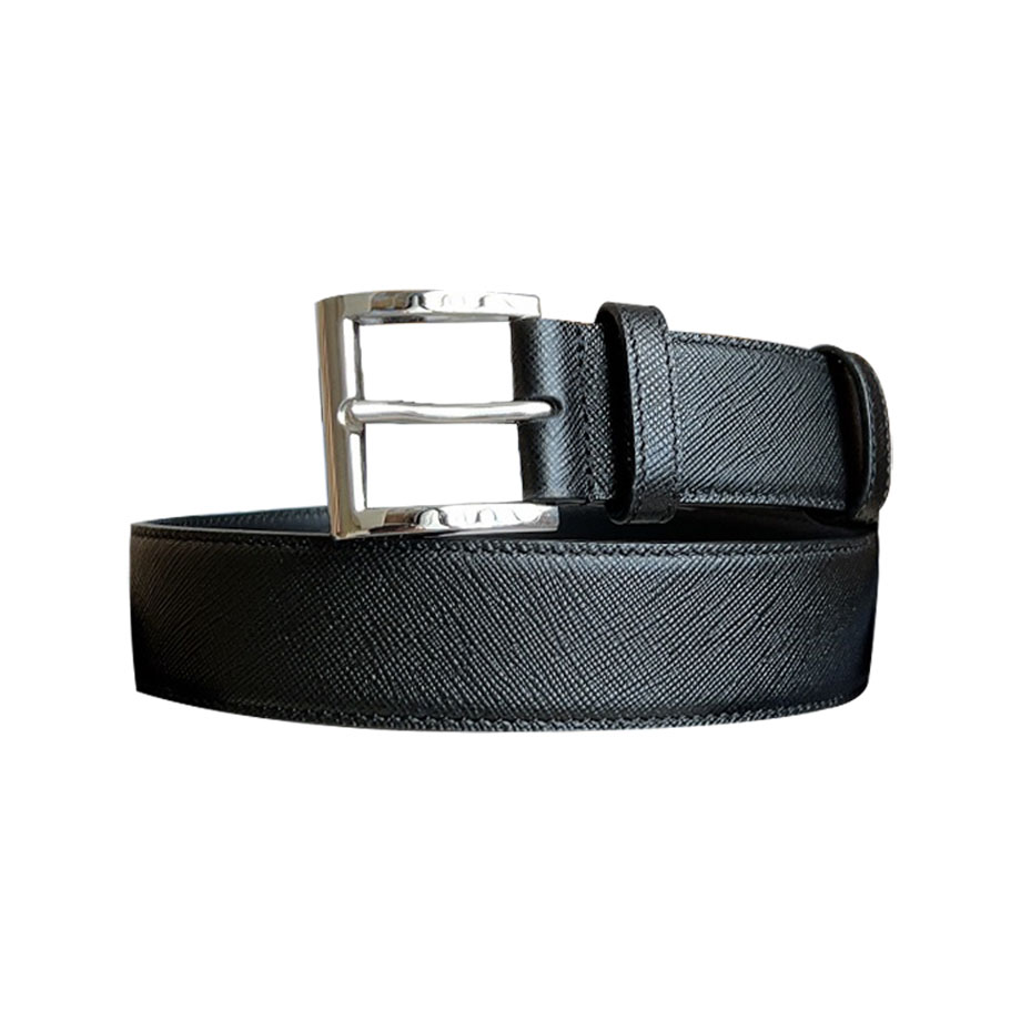 Prada Women' s Square Buckle Belt In Black Calfskin With Gold/Silver/Gun Black Hardware 35mm - 图片 5