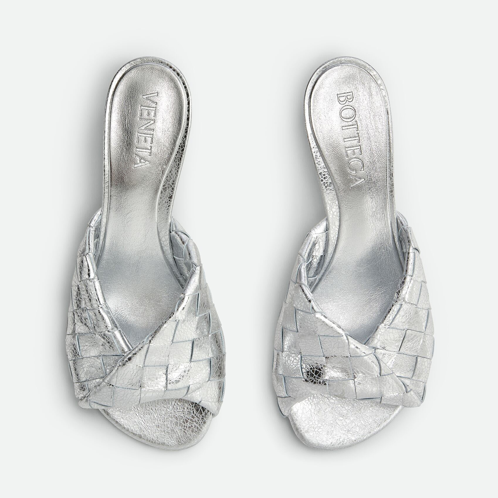 Bottega Veneta Blink Mule In Silver Intrecciato Leather Kitten Heel Mule (Heel Height 4.5cm) - 图片 4