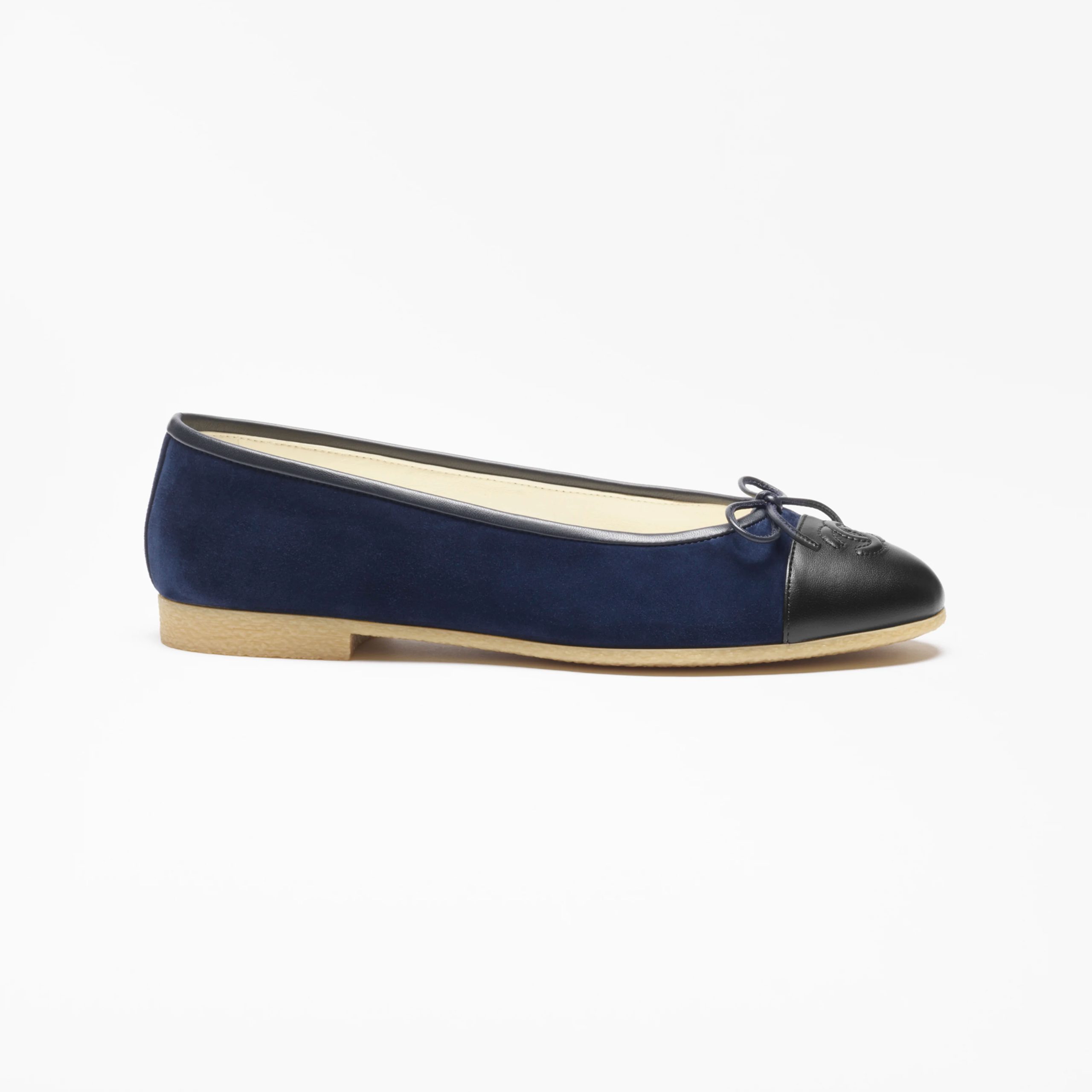 Chanel Flat shoes with suede effect, sheepskin and sheepskin leather, navy blue and black Ballet Shoes