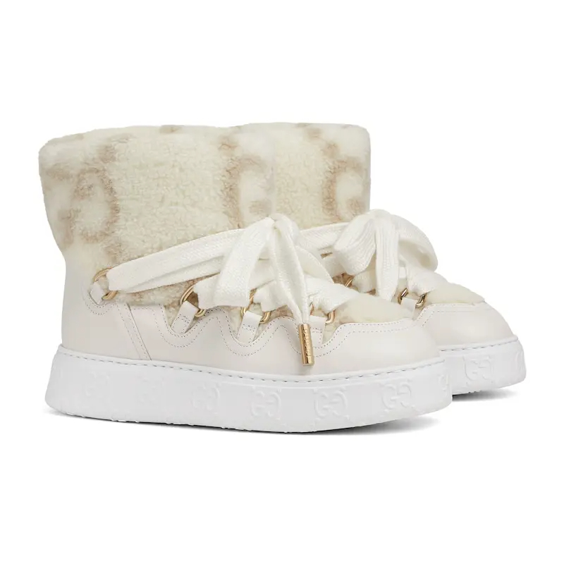 Gucci white platform woolen rolled edge women's ankle boots - 图片 2