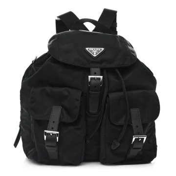 Prada Medium Backpack Black Re-Nylon & Saffiano Leather Silver Hardware
