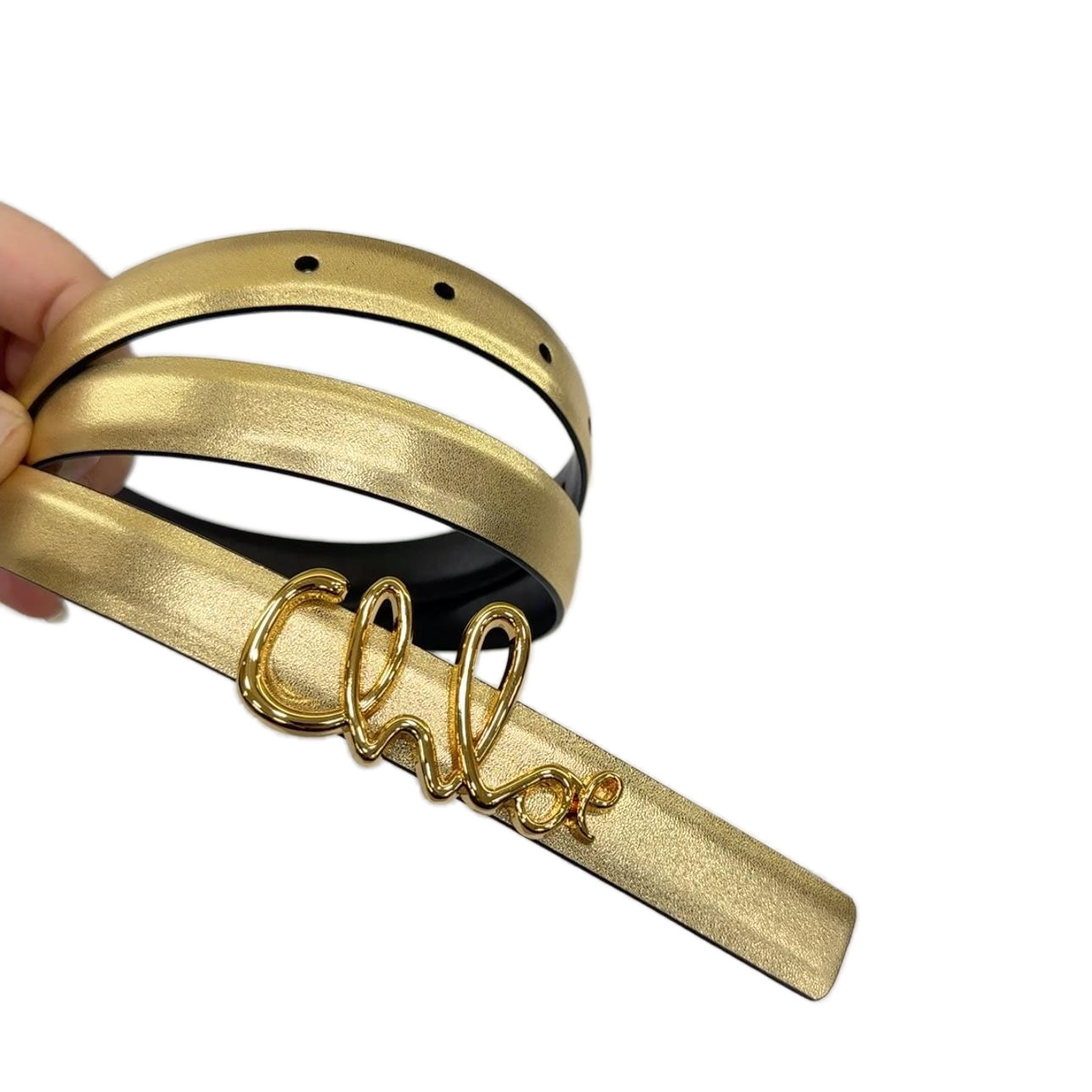 Chloe Logo Buckle Belt In Gold/Khaki/Brown/Red/Pink Calfskin With Gold Hardware 20mm - 图片 3